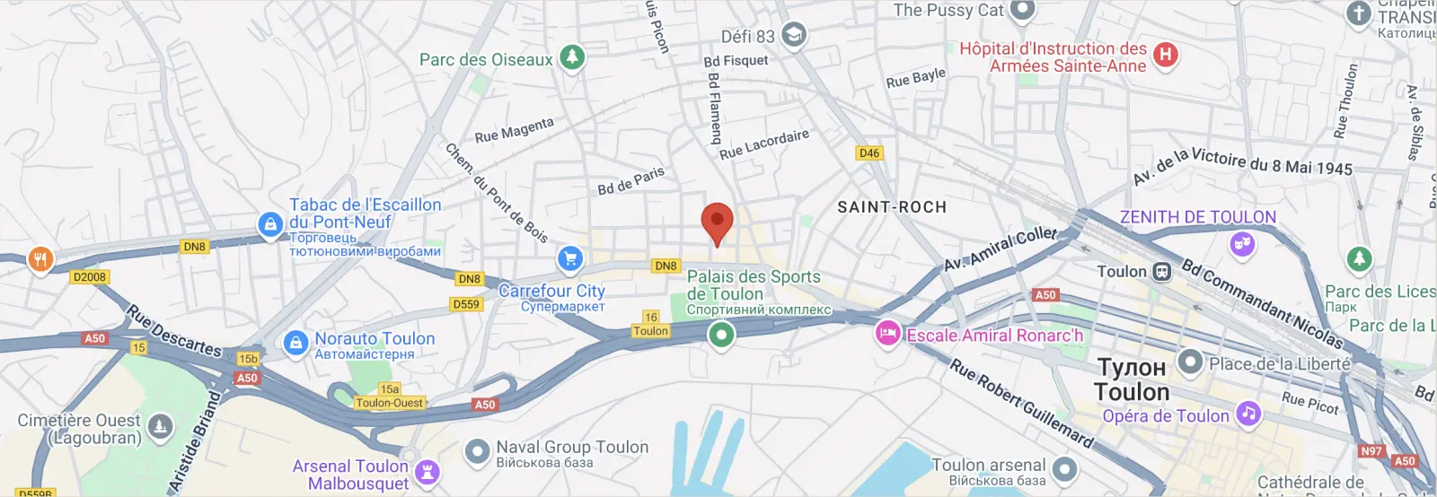 Map to the massage studio in Toulon